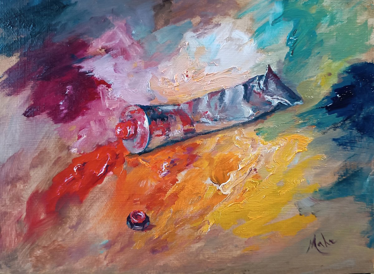 Impressionistic Still Life Oil Painting By Isabel Mahe, 16 X 13, Cadmium Red, Original Artwork