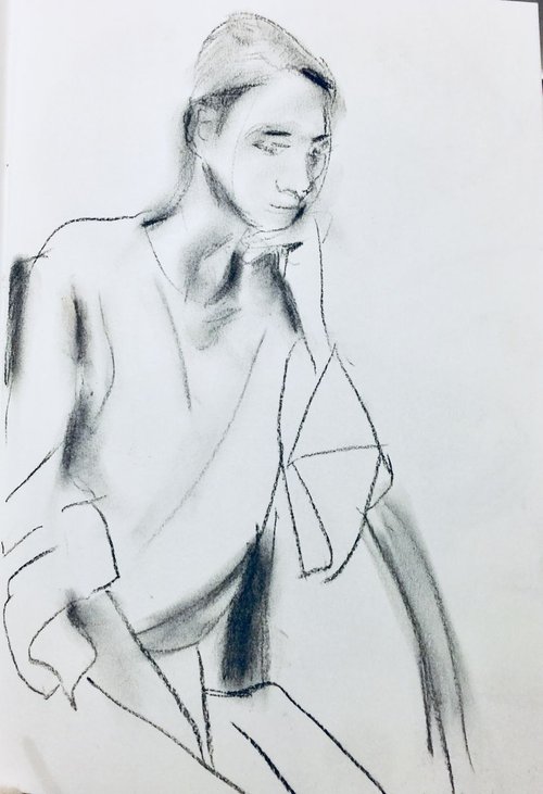 Girl Sitting A4 Drawing by Ryan  Louder
