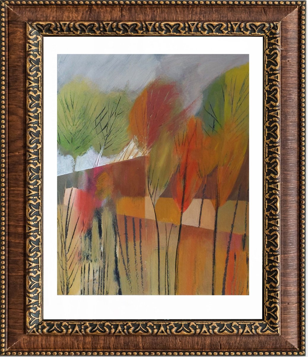 Abstract Landscape Acrylic Painting By Jan Rippingham, 13 X 15, Autumn Landscape Iv, Original Artwork