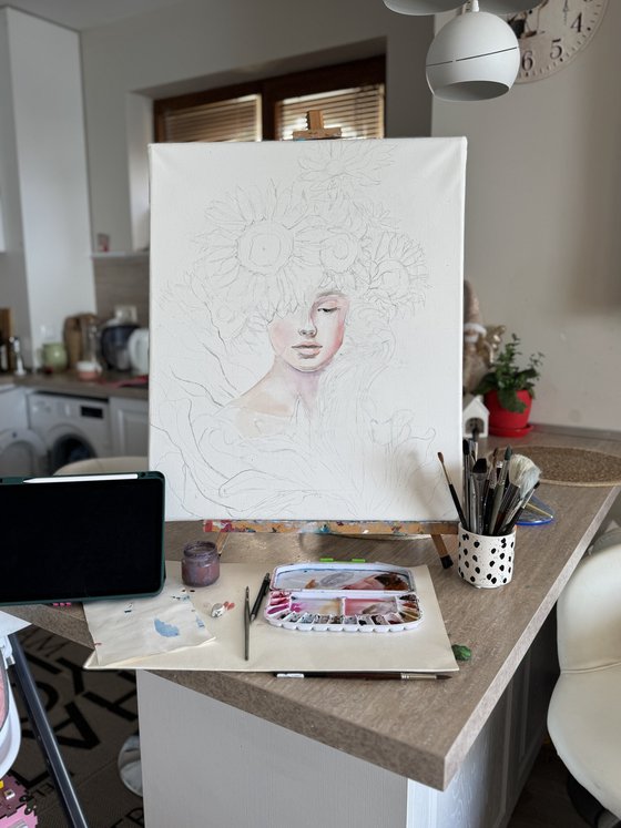 “A girl with sunflowers”