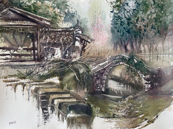 a beautiful traditional bridge in Xidi Village China