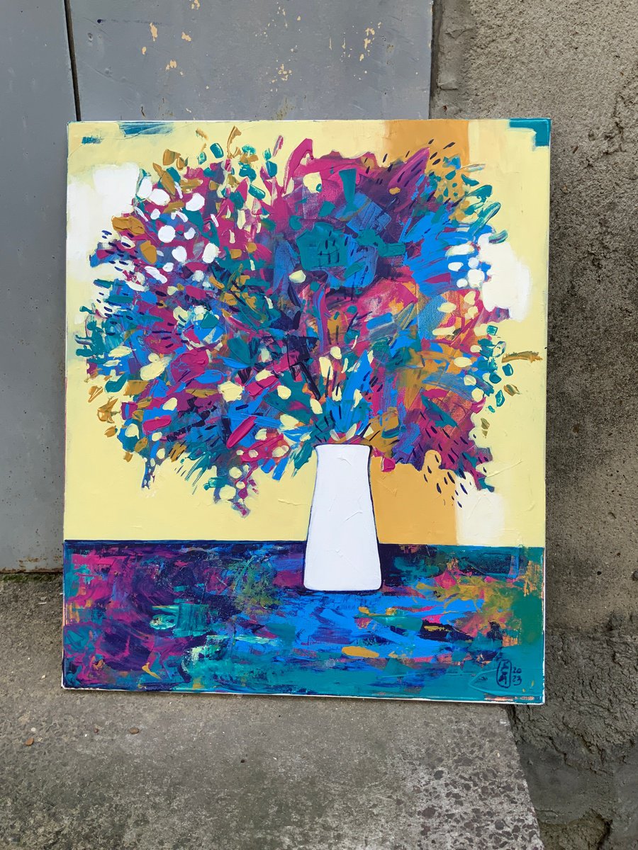 Organic Still Life Acrylic Painting By Elena Tomilova, 20 X 24, Abstract Still Life No1, Original Artwork