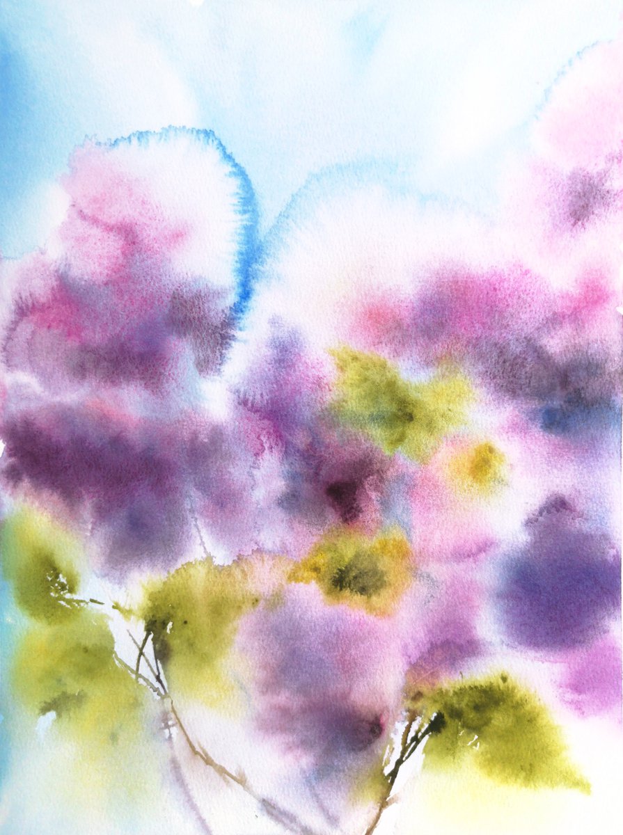 Flowers. Lilac bouquet. Abstract watercolor florals by Olga Grigo