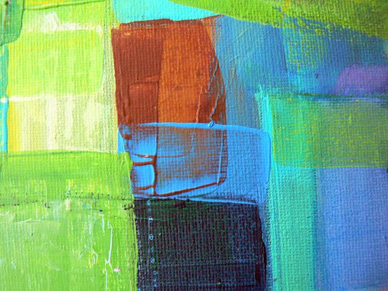 Abstract landscape - Green fields  (ready to hang semi abstract landscape on canvas)