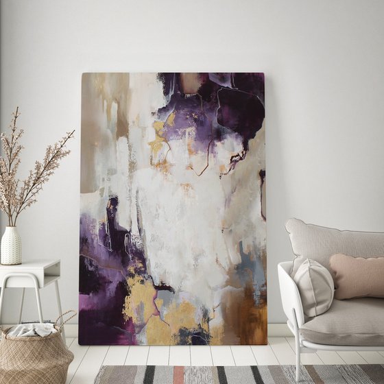 "Bloom" Purple beige abstract acrylic art