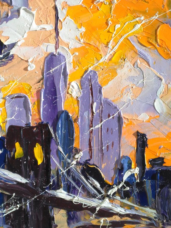 NYC Painting Cityscape Original Art New York Small Oil Impasto Pallete Knife Artwork Home Wall Art 6 by 8" by Halyna Kirichenko