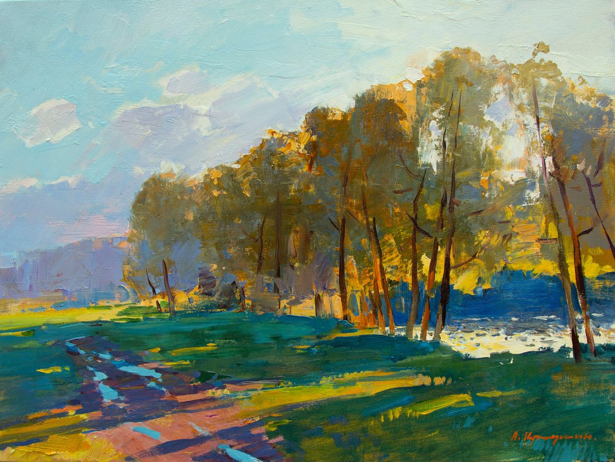 Autumn evening by the river by Aleksandr Kryushyn