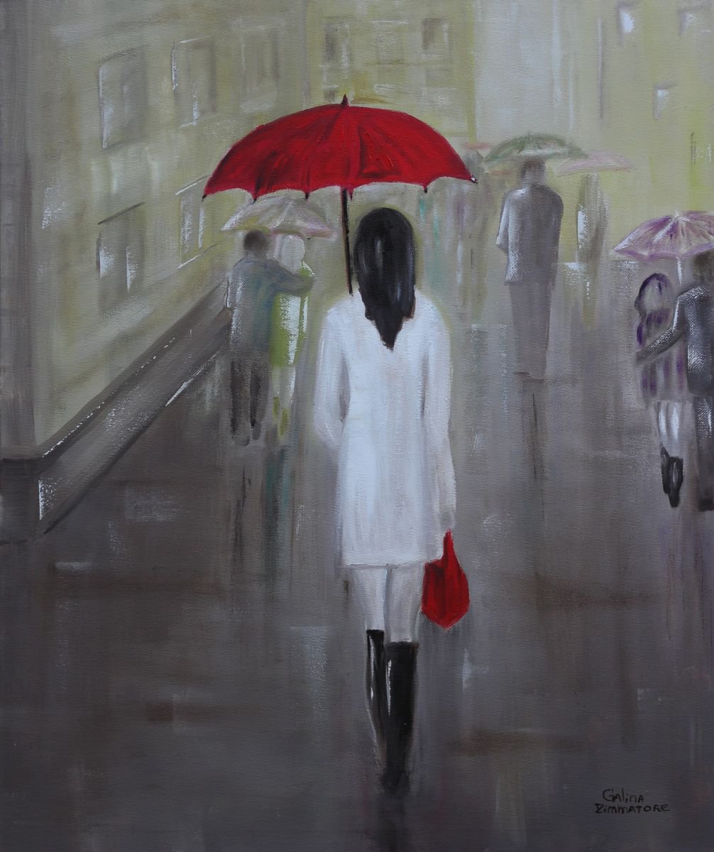 Аллея дождь девушка с зонтом