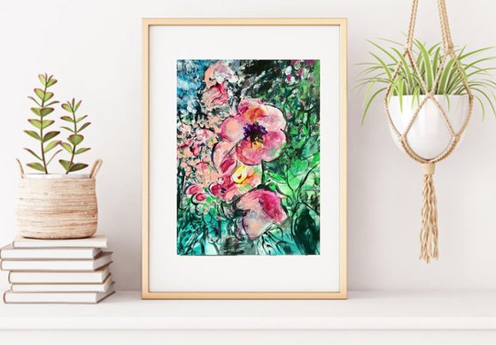 Pink and Green Abstract Painting for Home Decor, Floral Impressions Wall Art Decor, Artfinder Gift Ideas