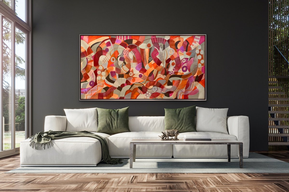 Organic Abstract Acrylic Painting By Rashna Hackett, 72 X 37", Timeless In You, Original Artwork
