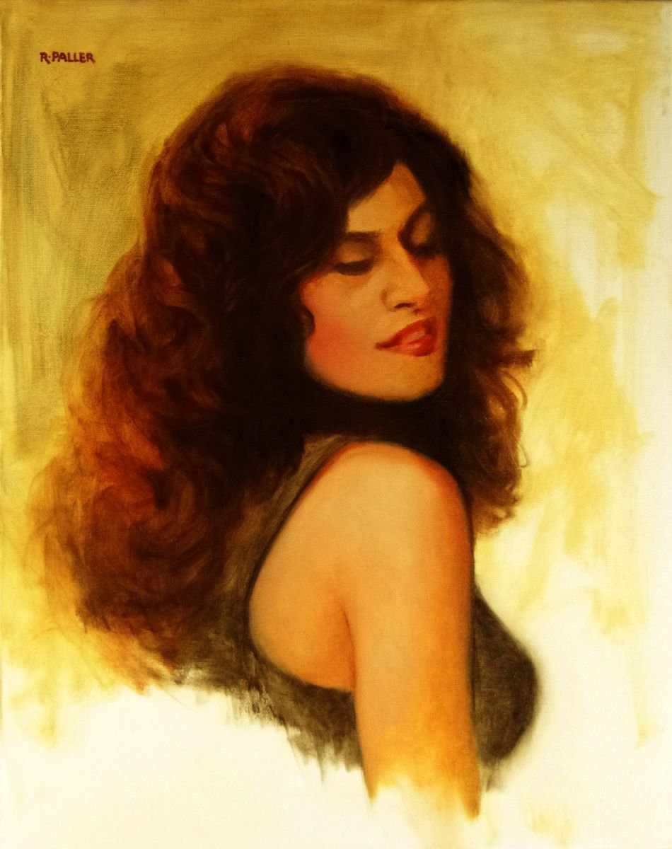 Expressive Portrait Oil Painting By Rick Paller, 16 X 20", Looking Over Her Shoulder, Original Artwork