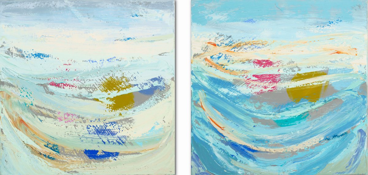 Abstract Landscape Acrylic Painting By Susana Sancho Beltran, 59 X 30", Diptych (Emotional Seascapes), Original Artwork