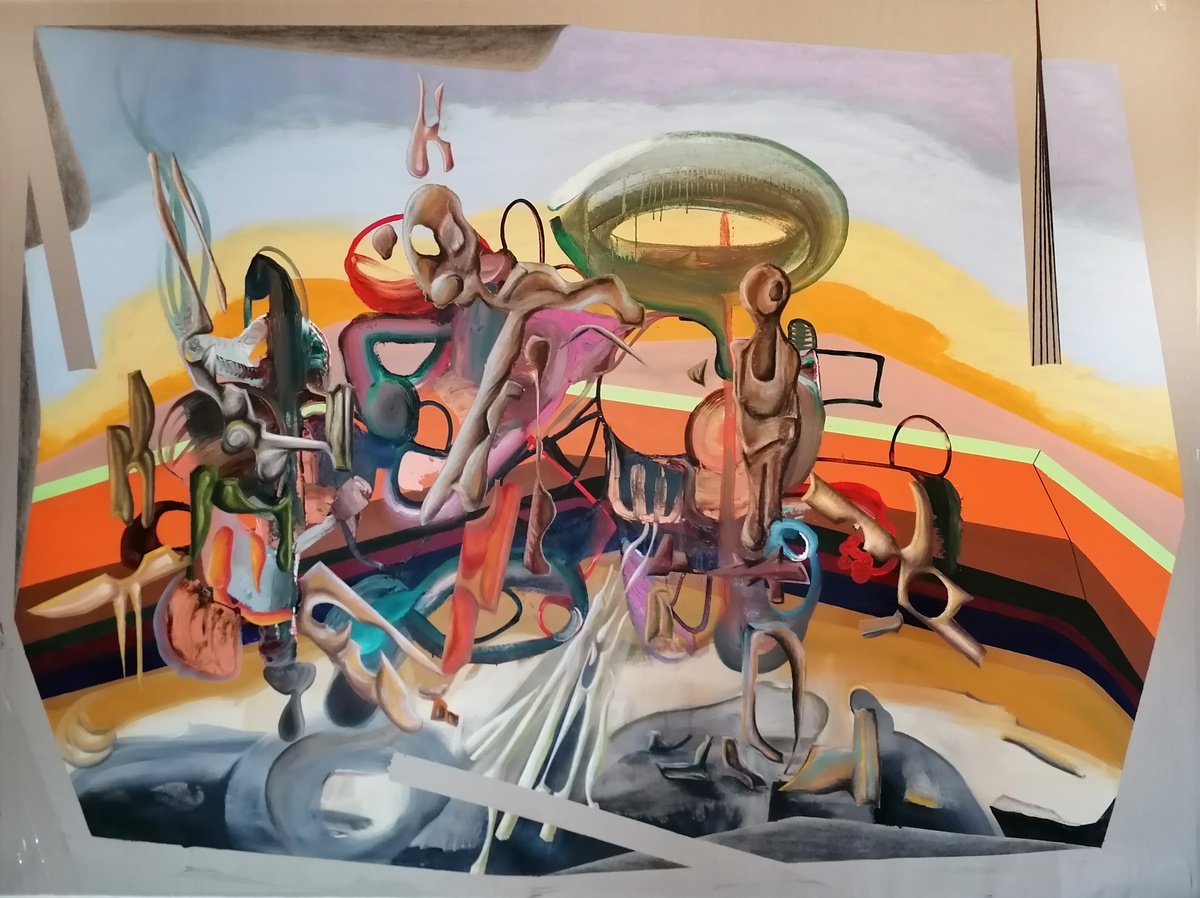 Surrealistic Abstract Oil Painting By Stefano Mazzolini, 79 X 59", Alienata, Original Artwork