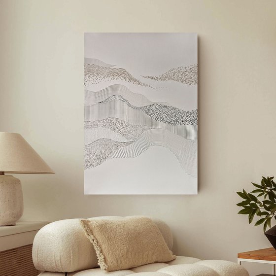 "Fluency 6" High textured abstract beige art
