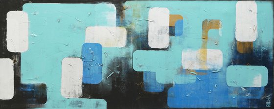 Abstract Painting - Layer Player Blue Landscape - Ronald Hunter - 150x60CM - 10O