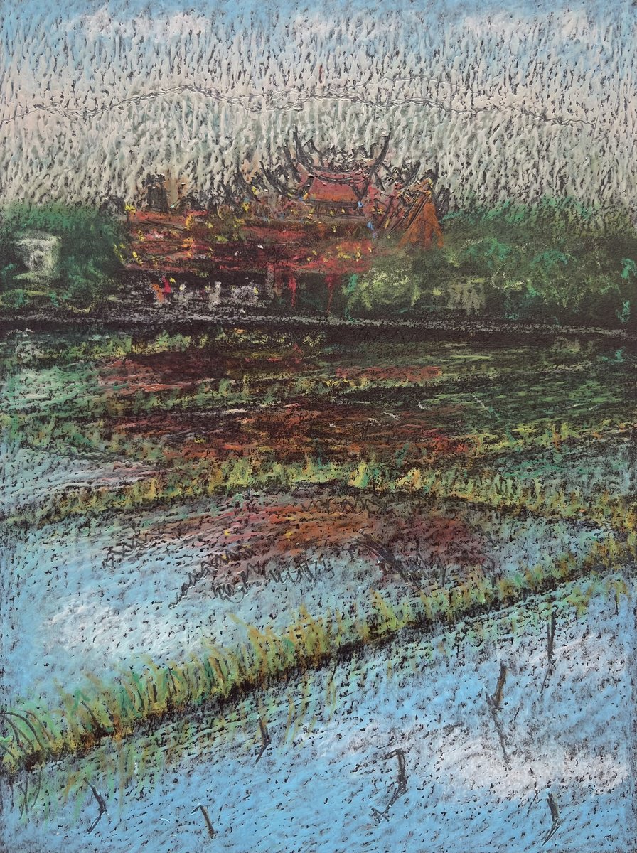 Impressionistic Landscape Pastel Drawing By David Lloyd, 6 X 8, Early Morning Reflections, Wujie, Original Artwork