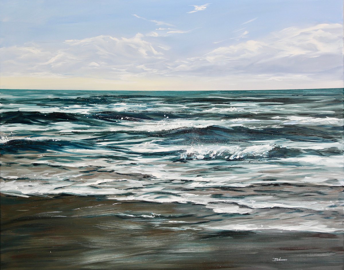 Impressionistic Landscape Oil Painting By Liza Illichmann, 39 X 31", Divine Blues, Original Artwork