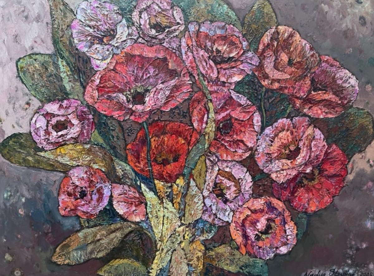 Bouquet Of Poppies By Nadezda Stupina, 31 X 24, Artwork For Sale On Artfinder
