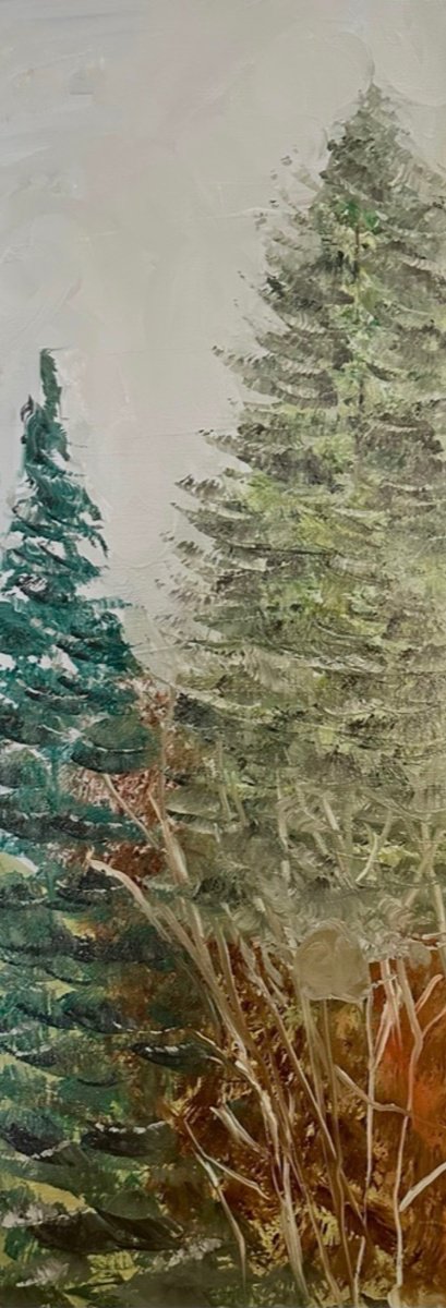 Oil Painting , Section Of A Forest By Barbara Friehs, 12 X 35, Artwork For Sale On Artfinder