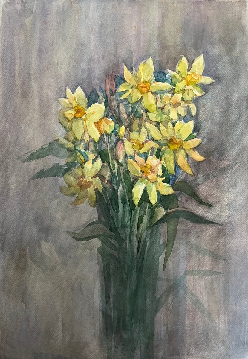 Ukrainian art Daffodils watercolors by Roman Sergienko