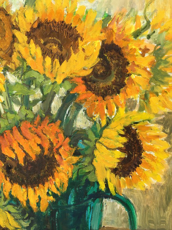 Sunflowers with green vase