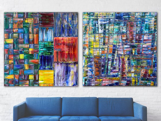 "Structural Integrity" - FREE International Shipping and Save As A Series - Original Xt Large PMS Abstract Diptych Oil Paintings On Canvas - 120" x 60"