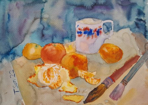 Art still life with tangerines Painting by Tanya Sun