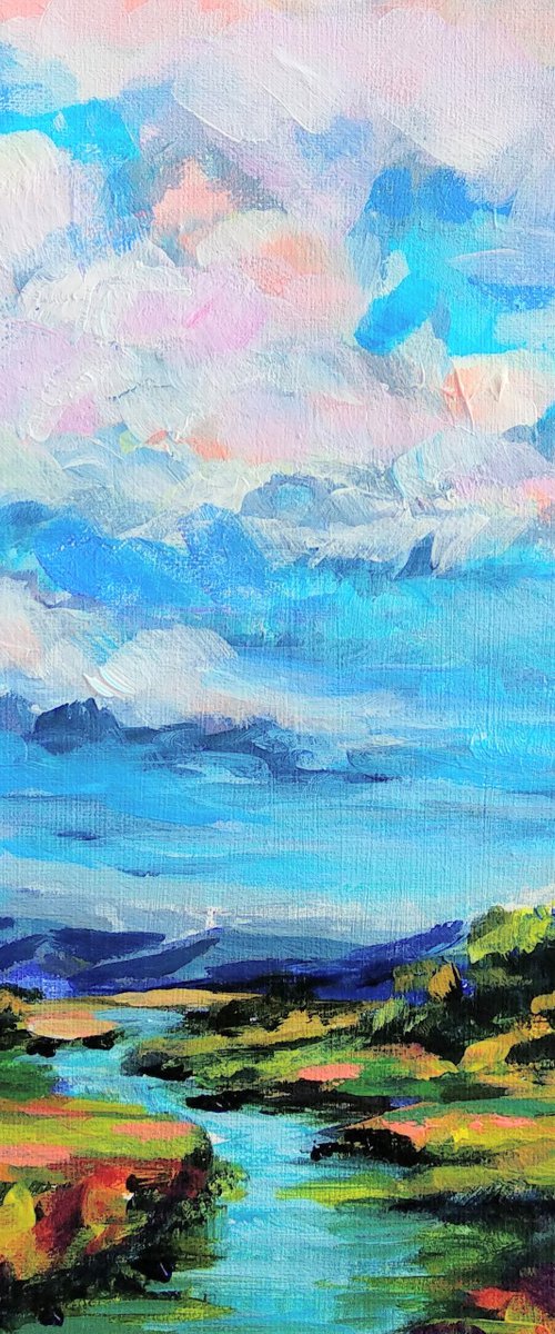 Sky and Clouds Summer landscape Original acrylic painting by Anastasia Art Line
