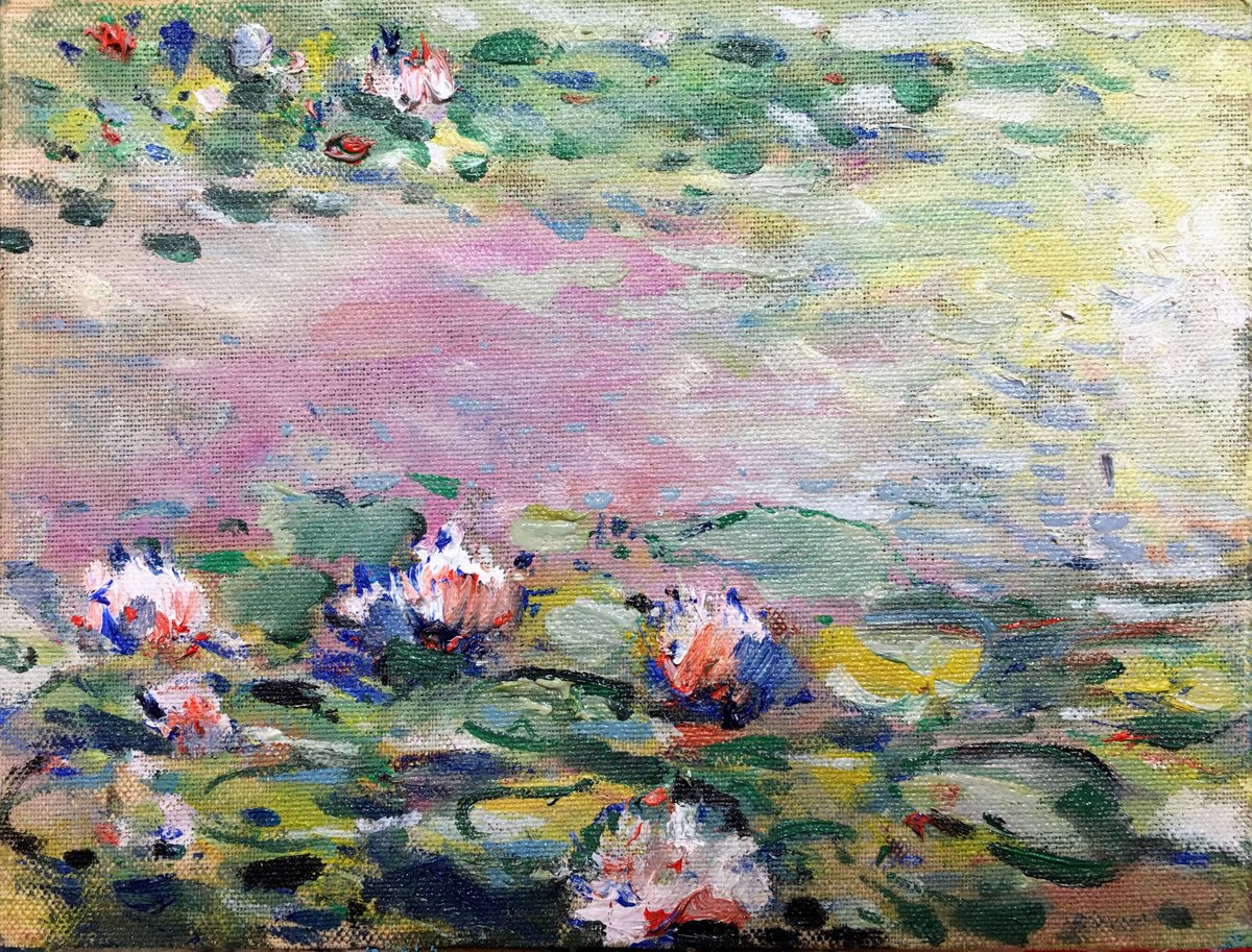 Expressive Botanical Oil Painting By Altin Furxhi, 10 X 8, Nympheas Flowers Monet Style, Original Artwork