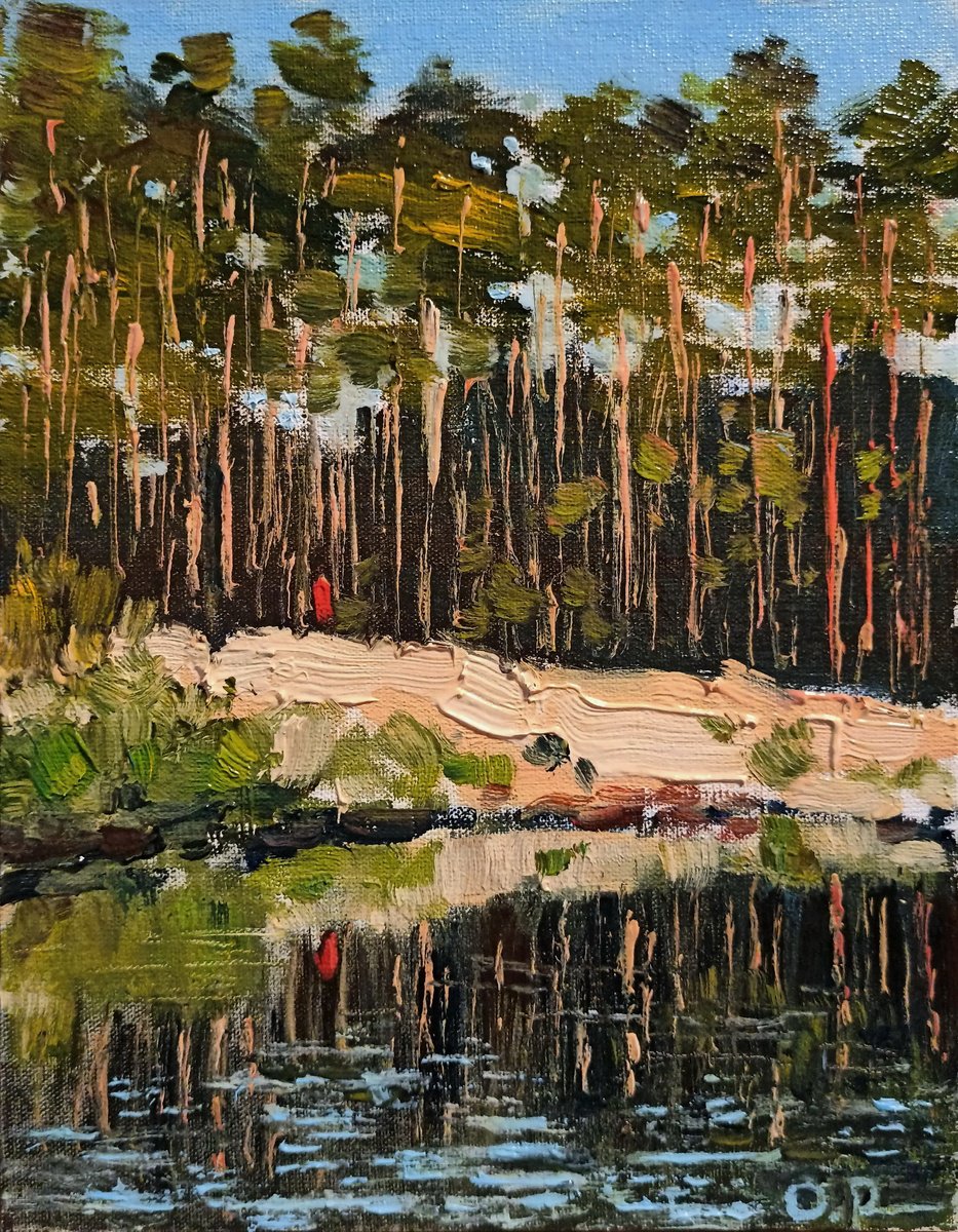 Impressionistic Landscape Oil Painting By Oleh Rak, 7 X 9", River Bank, Original Artwork