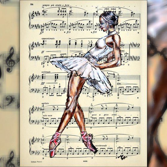 Ballerina XXXVII- Vintage Music Page, GIFT idea