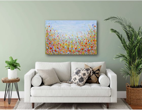 Wildflowers meadow painting, palette knife art