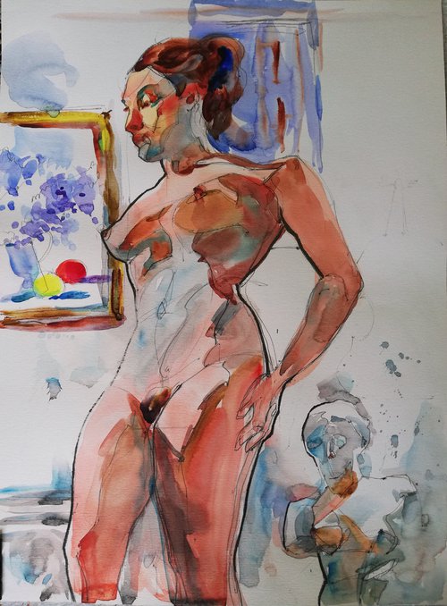 Nude with Roman Statue by Jelena Djokic