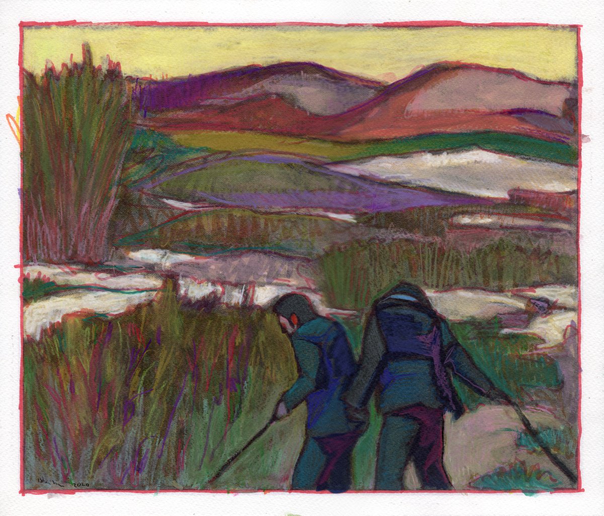 Expressive Landscape Painting By Ishai Rimmer, 14 X 12, The Dog Walkers, Original Artwork