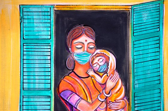 Mother and child window to the world art corona pandemic
