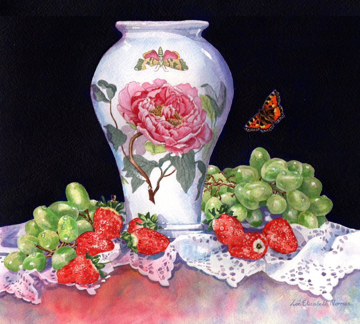 Photorealistic Botanical Painting By Zoe Elizabeth Norman, 14 X 13", Portmeirion Vase, Original Artwork