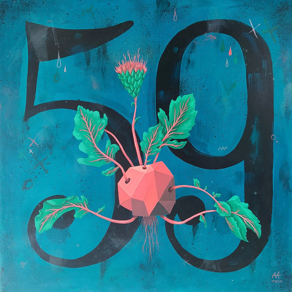 Urban And Pop Botanical Acrylic Painting By Andres Agosin Monk, 20 X 20, 59, Original Artwork