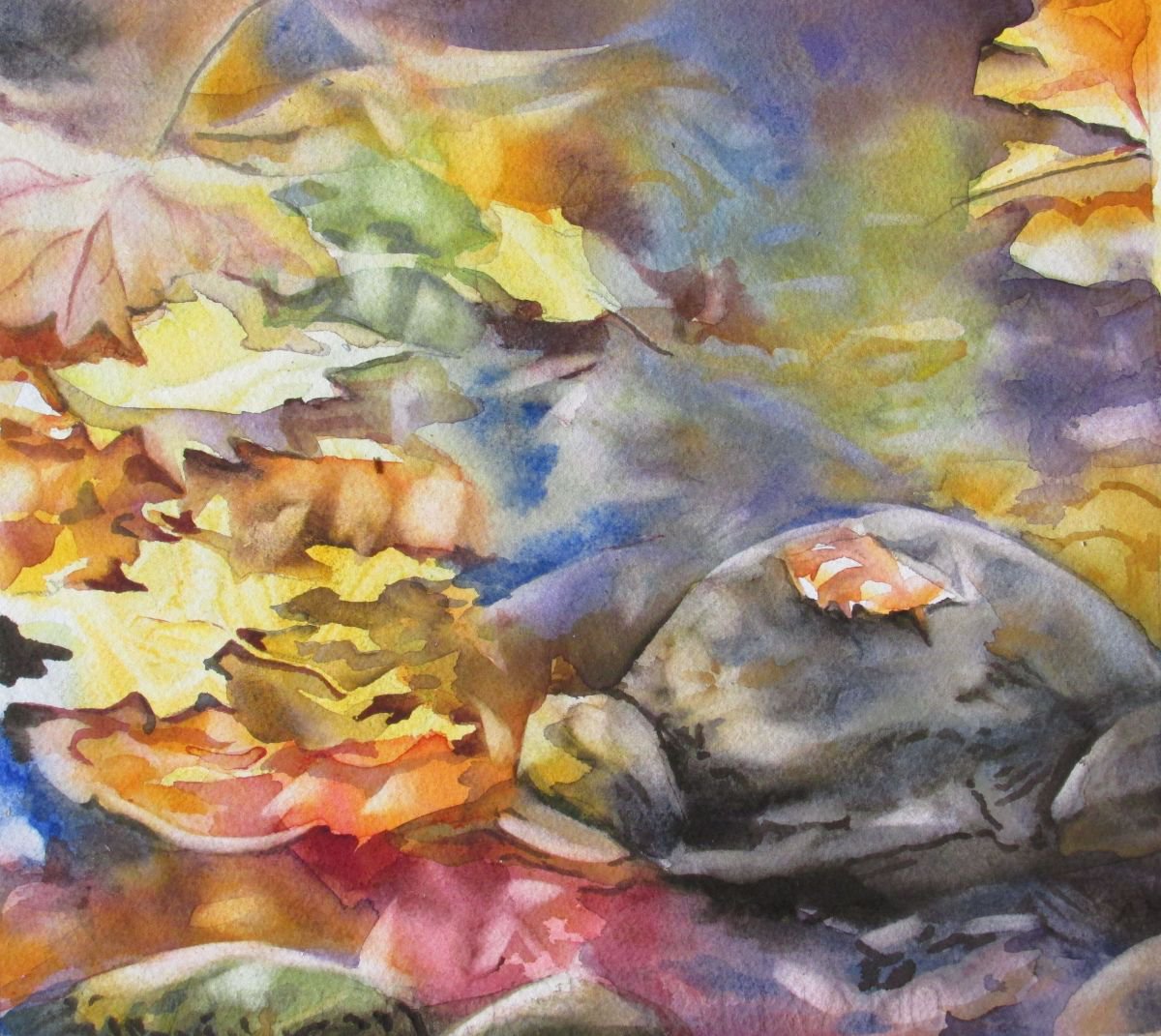 A painting a day #21 autumn leaves in water by Alfred Ng