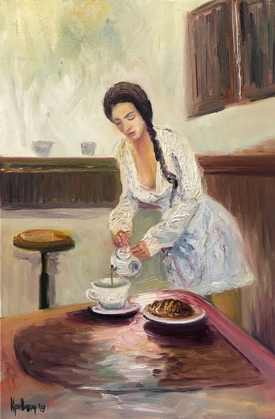 Girl with coffee pot