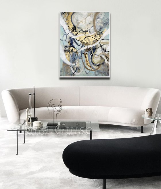 Elegance - 40" Abstract Painting, Gold Leaf Large Painting, Wall Art, Abstract Art, Contemporary Art, Living Room Minimalist Painting