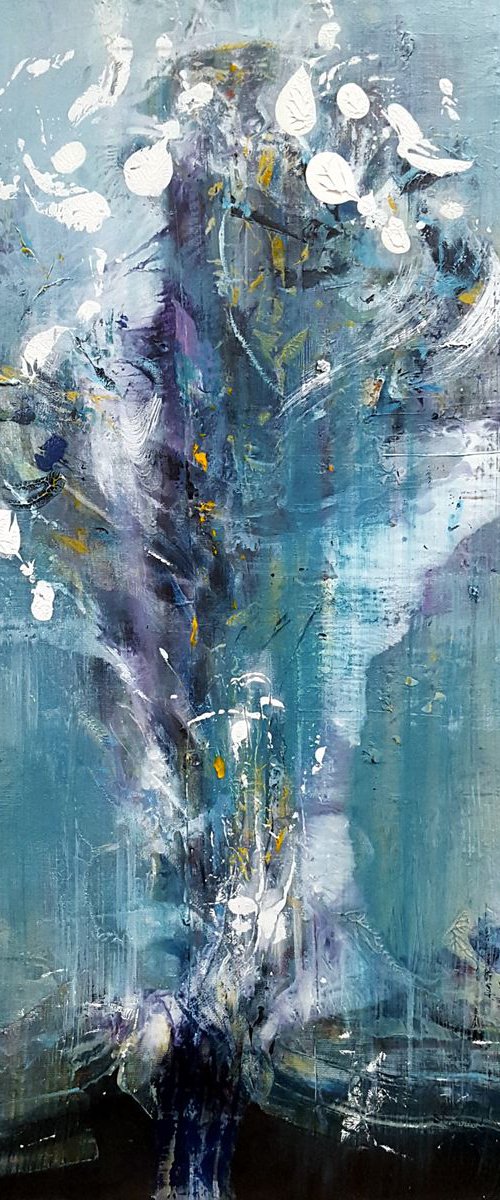 Oneiric still life abstract composition flowers of eternity blue chaos melancholia paintings by O KLOSKA by Kloska Ovidiu
