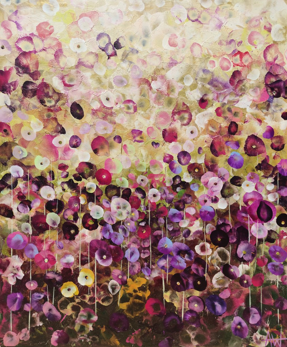 Expressive Botanical Acrylic Painting By Angie Wright, 39 X 47, Garden Whispers, Original Artwork