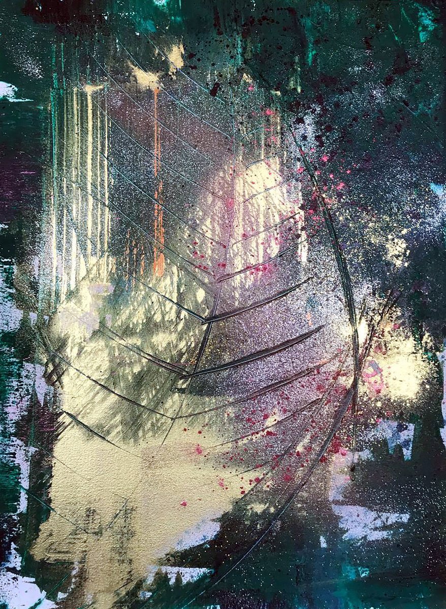 Impressionistic Abstract Acrylic Painting By Olga Melezhik, 20 X 28", Golden Leaf, Original Artwork