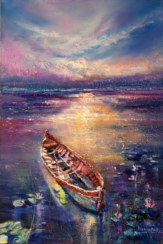 "Boat with water lilies" landscape