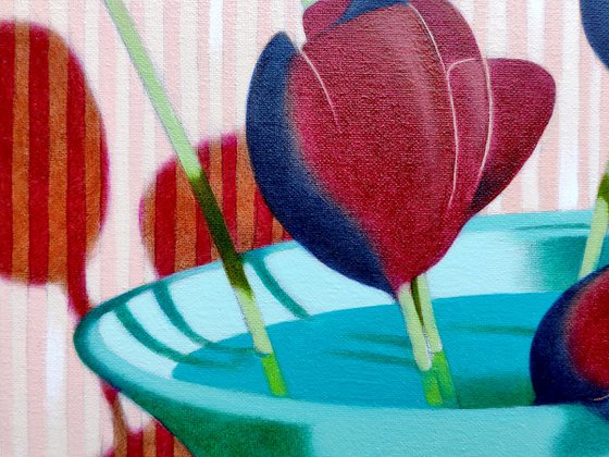 Cockatoo and tulips