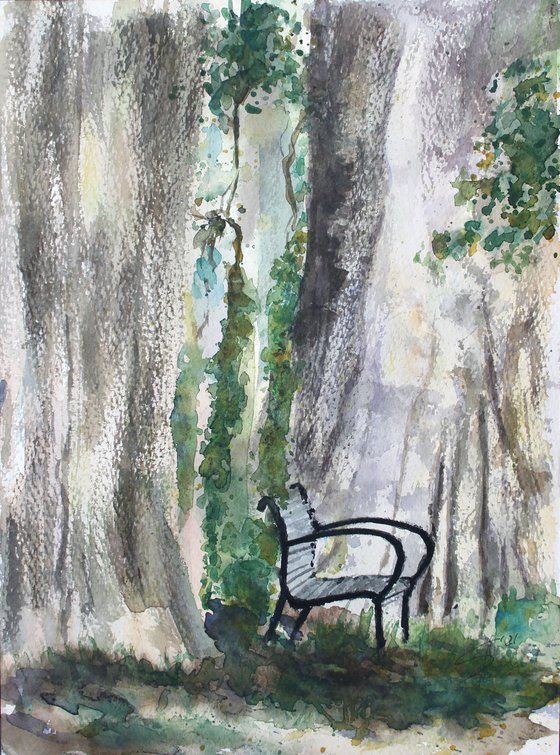 In shade of plane trees /  ORIGINAL PAINTING
