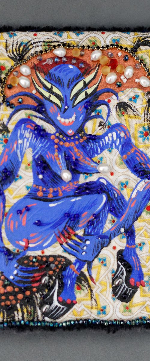 Blue Goddessю Nude, erotic. Painting - Brooch by Anna Onikiienko