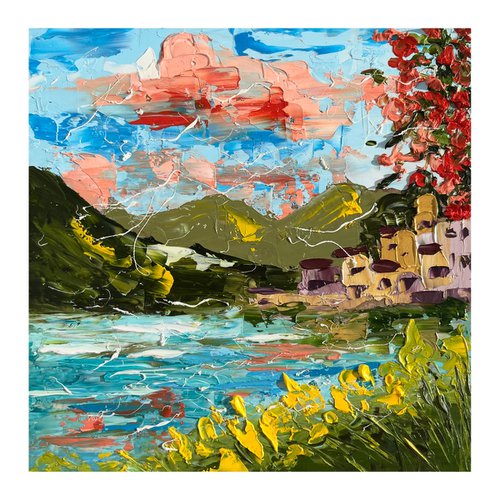 Lake Como. Bellagio. original oil impasto painting by Halyna Kirichenko
