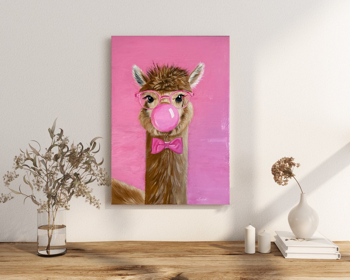 Bubble Gum Llama By Amelia Taylor, 12 X 16, Artwork For Sale On Artfinder