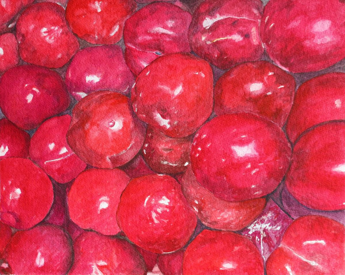 Photorealistic Still Life Watercolour By Afekwo, 14 X 11, A Basketful Of Plums, Original Artwork